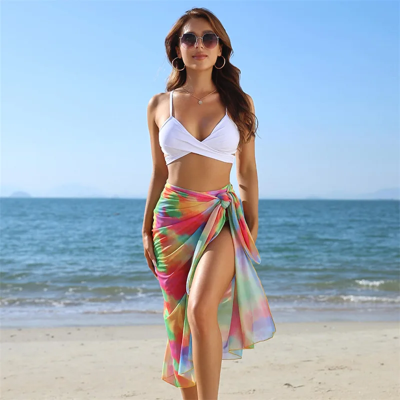 Conjunto De 3 Peças De Biquíni 2022 Mujer Novo Tie Dye Cobrir Triângulo Push-Up Swimwear Das Mulheres Bandage Cintura Alta Tanga De Moda Praia De Maiô Imagem 0